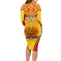 Custom Papua New Guinea Rugby Long Sleeve Bodycon Dress 2023 Pacific Championships The Kumuls LT05 - Polynesian Pride