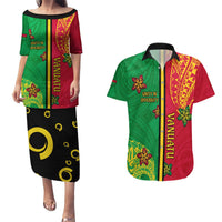 Personalised Vanuatu Happy Unity Day Couples Matching Puletasi Dress and Hawaiian Shirt Polynesian Plumeria LT05 Red - Polynesian Pride