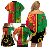 Personalised Vanuatu Happy Unity Day Family Matching Off Shoulder Short Dress and Hawaiian Shirt Polynesian Plumeria LT05 - Polynesian Pride