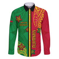 Personalised Vanuatu Happy Unity Day Family Matching Off Shoulder Short Dress and Hawaiian Shirt Polynesian Plumeria LT05 Dad's Shirt - Long Sleeve Red - Polynesian Pride