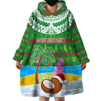 Personalised Cook Islands Christmas Wearable Blanket Hoodie Coconut Santa Beach Style LT05 - Polynesian Pride