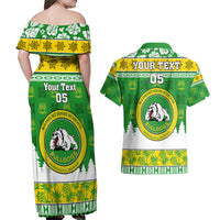 Custom Hawaii Kaimuki High School Christmas Couples Matching Off Shoulder Maxi Dress and Hawaiian Shirt Tropical Santa Claus LT05 - Polynesian Pride