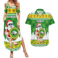 Custom Hawaii Kaimuki High School Christmas Couples Matching Summer Maxi Dress and Hawaiian Shirt Tropical Santa Claus LT05 Green - Polynesian Pride
