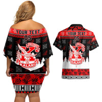 Custom Hawaii Kalani High School Christmas Couples Matching Off Shoulder Short Dress and Hawaiian Shirt Tropical Santa Claus LT05 - Polynesian Pride