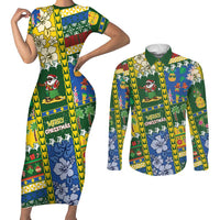 Solomon Islands Christmas Couples Matching Short Sleeve Bodycon Dress and Long Sleeve Button Shirt Festive Beach Vibes - Polynesian Pride