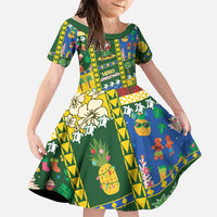 Solomon Islands Christmas Family Matching Off The Shoulder Long Sleeve Dress and Hawaiian Shirt Festive Beach Vibes LT05 Daughter's Dress Green - Polynesian Pride