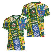 Solomon Islands Christmas Women V-Neck T-Shirt Festive Beach Vibes - Polynesian Pride