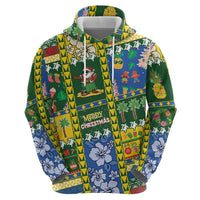 Solomon Islands Christmas Zip Hoodie Festive Beach Vibes - Polynesian Pride