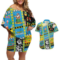 Tuvalu Christmas Couples Matching Off Shoulder Short Dress and Hawaiian Shirt Festive Beach Vibes - Polynesian Pride