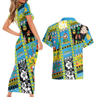 Tuvalu Christmas Couples Matching Short Sleeve Bodycon Dress and Hawaiian Shirt Festive Beach Vibes - Polynesian Pride