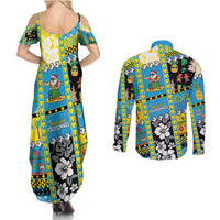 Tuvalu Christmas Couples Matching Summer Maxi Dress and Long Sleeve Button Shirt Festive Beach Vibes - Polynesian Pride