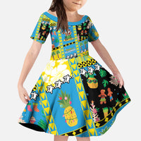 Tuvalu Christmas Kid Short Sleeve Dress Festive Beach Vibes - Polynesian Pride