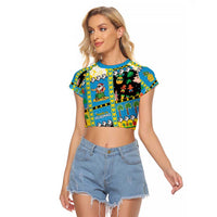 Tuvalu Christmas Raglan Cropped T Shirt Festive Beach Vibes - Polynesian Pride