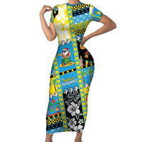 Tuvalu Christmas Short Sleeve Bodycon Dress Festive Beach Vibes - Polynesian Pride