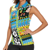Tuvalu Christmas Women Sleeveless Polo Shirt Festive Beach Vibes - Polynesian Pride
