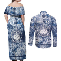 Samoa 685 Couples Matching Off Shoulder Maxi Dress and Long Sleeve Button Shirt Polynesian Pattern Tie Dye Style