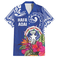 Hafa Adai Northern Mariana Islands Family Matching Off The Shoulder Long Sleeve Dress and Hawaiian Shirt Polynesian Tribal Pattern LT05 Dad's Shirt - Short Sleeve Blue - Polynesian Pride