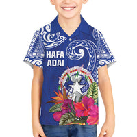 Hafa Adai Northern Mariana Islands Family Matching Off The Shoulder Long Sleeve Dress and Hawaiian Shirt Polynesian Tribal Pattern LT05 Son's Shirt Blue - Polynesian Pride