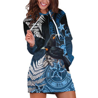 New Zealand Huia Bird Hoodie Dress Aotearoa Maori Pattern LT05 Navy - Polynesian Pride
