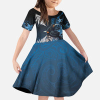 New Zealand Huia Bird Kid Short Sleeve Dress Aotearoa Maori Pattern