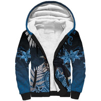 New Zealand Huia Bird Sherpa Hoodie Aotearoa Maori Pattern
