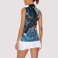 New Zealand Huia Bird Women Sleeveless Polo Shirt Aotearoa Maori Pattern