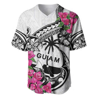 Guam Chamorro Baseball Jersey Bougainvillea White Polynesian Tribal Pattern