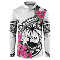 Guam Chamorro Button Sweatshirt Bougainvillea White Polynesian Tribal Pattern