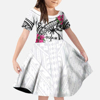 Guam Chamorro Family Matching Mermaid Dress and Hawaiian Shirt Bougainvillea White Polynesian Tribal Pattern LT05 Daughter's Dress White - Polynesian Pride