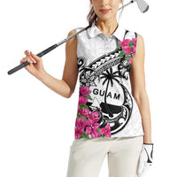 Guam Chamorro Women Sleeveless Polo Shirt Bougainvillea White Polynesian Tribal Pattern