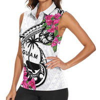 Guam Chamorro Women Sleeveless Polo Shirt Bougainvillea White Polynesian Tribal Pattern
