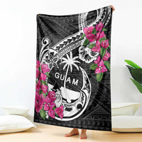 Guam Chamorro Blanket Bougainvillea Black Polynesian Tribal Pattern LT05 - Polynesian Pride