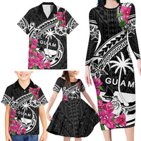 Guam Chamorro Family Matching Long Sleeve Bodycon Dress and Hawaiian Shirt Bougainvillea Black Polynesian Tribal Pattern LT05 - Polynesian Pride
