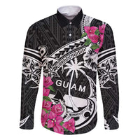 Guam Chamorro Family Matching Mermaid Dress and Hawaiian Shirt Bougainvillea Black Polynesian Tribal Pattern LT05 Dad's Shirt - Long Sleeve Black - Polynesian Pride