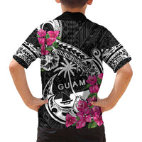 Guam Chamorro Family Matching Puletasi and Hawaiian Shirt Bougainvillea Black Polynesian Tribal Pattern