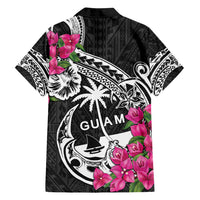 Guam Chamorro Family Matching Tank Maxi Dress and Hawaiian Shirt Bougainvillea Black Polynesian Tribal Pattern