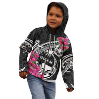 Guam Chamorro Kid Hoodie Bougainvillea Black Polynesian Tribal Pattern