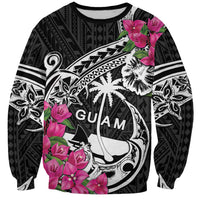 Guam Chamorro Sweatshirt Bougainvillea Black Polynesian Tribal Pattern