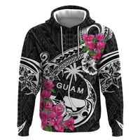 Guam Chamorro Zip Hoodie Bougainvillea Black Polynesian Tribal Pattern LT05 Pullover Hoodie Black - Polynesian Pride