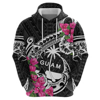 Guam Chamorro Zip Hoodie Bougainvillea Black Polynesian Tribal Pattern LT05 - Polynesian Pride