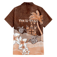 Personalised Bula Fiji Family Matching Long Sleeve Bodycon Dress and Hawaiian Shirt Fijian Masi Pattern With Brown Coat Of Arms LT05 - Polynesian Pride