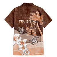 Personalised Bula Fiji Family Matching Mermaid Dress and Hawaiian Shirt Fijian Masi Pattern With Brown Coat Of Arms LT05 - Polynesian Pride