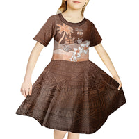 Personalised Bula Fiji Kid Short Sleeve Dress Fijian Masi Pattern With Brown Coat Of Arms LT05 - Polynesian Pride
