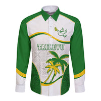 Custom Tailevu Rugby Long Sleeve Button Shirt Fiji Tapa Pattern LT05 Unisex Green - Polynesian Pride