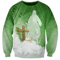 Happy Palm Sunday Sweatshirt With Polynesian Pattern LT05 Unisex Green - Polynesian Pride