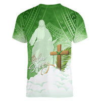 Happy Palm Sunday Women V Neck T Shirt With Polynesian Pattern LT05 - Polynesian Pride