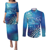 Polynesia Autism Awareness Couples Matching Puletasi and Long Sleeve Button Shirt Be In Awe Of My 'Tism