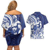 Guam Chief Kepuha Couples Matching Off Shoulder Short Dress and Hawaiian Shirt Chamorro Pride