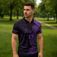 Personalised Lupus Warrior Zipper Polo Shirt Never Give Up Polynesian Style
