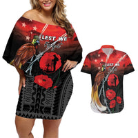 Papua New Guinea Remembrance Day Couples Matching Off Shoulder Short Dress and Hawaiian Shirt Lest We Forget LT05 Red - Polynesian Pride